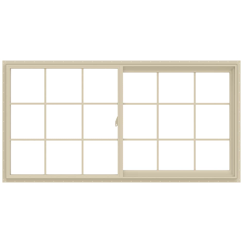 JELD-WEN V-2500 71-1/2-in x 35-1/2-in Almond Exterior Almond Interior Right-Handed Vinyl Sliding Window Annealed Glass with Grids (Full Screen Included)