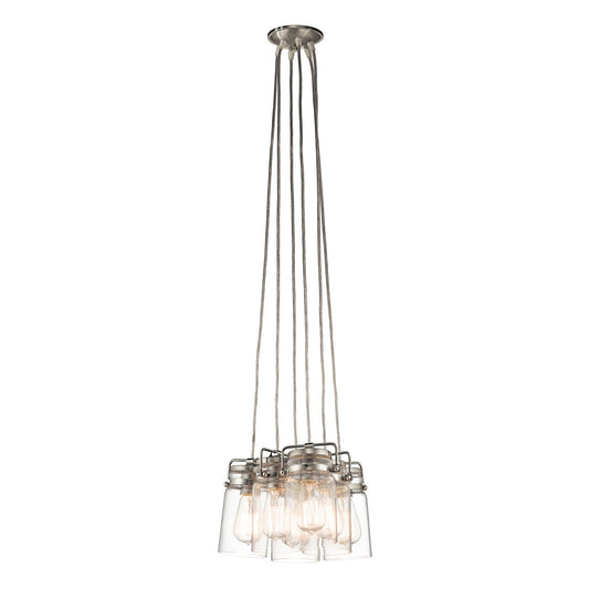 Kichler Brinley 6 -Light Brushed Nickel Transitional Clear glass Jar Medium Hanging Pendant light 1253196