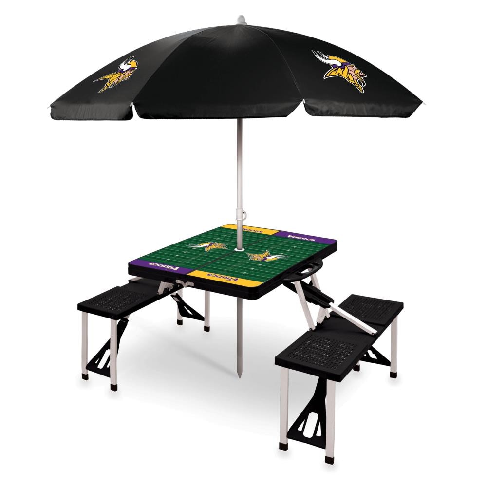 Picnic Time Minnesota Vikings 54-in Black Plastic Rectangle Folding Picnic Table