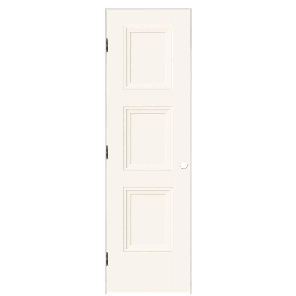 Masonite 30-in x 80-in White Solid core 3-panel equal Left hand Smooth Prefinished Molded composite Flat Jamb Single Prehung Interior Door