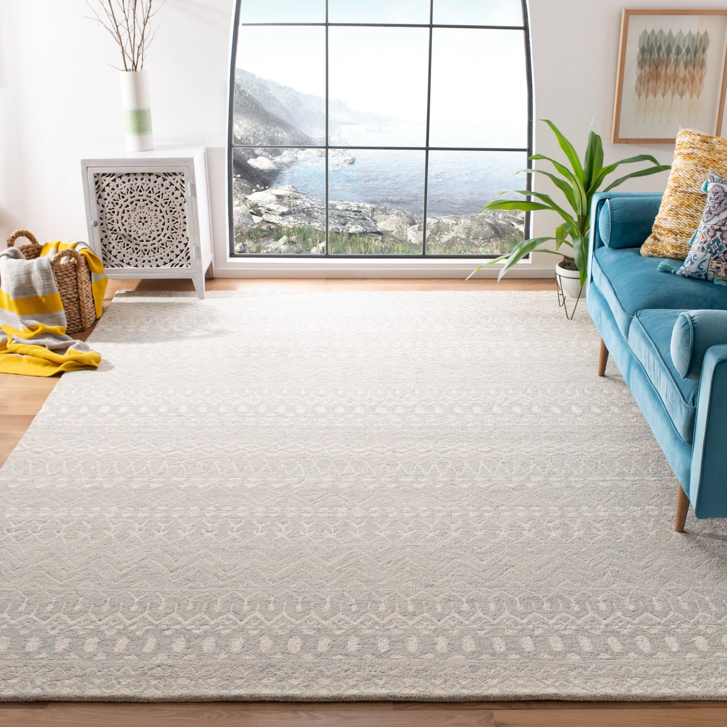 Safavieh Micro-Loop Alsace 9 x 12 (ft) Tufted Wool Aqua/Ivory Rectangular Indoor Abstract Southwestern Area rug