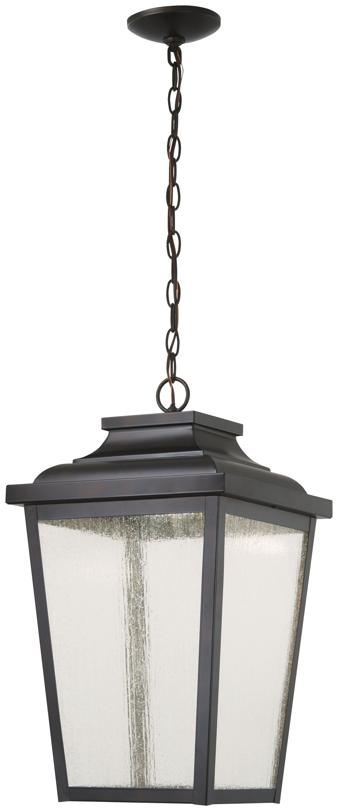 Minka Lavery Irvington Manor Chelesa Bronze Transitional Seeded glass Lantern Integrated LED Medium Outdoor Hanging Pendant light 1664721