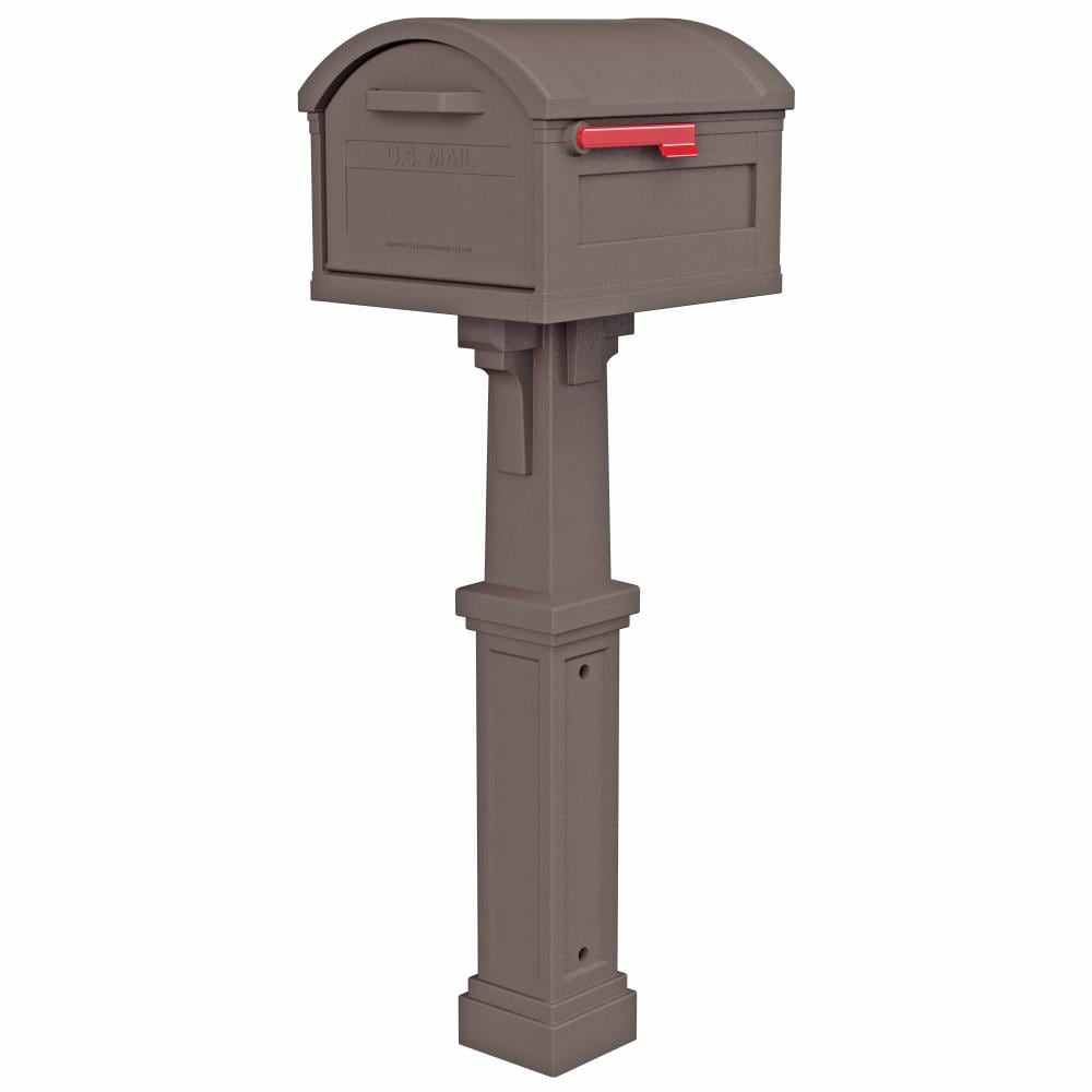Architectural Mailboxes Post Mount Brown Plastic Extra Large Mailbox with Post GHC40MAM
