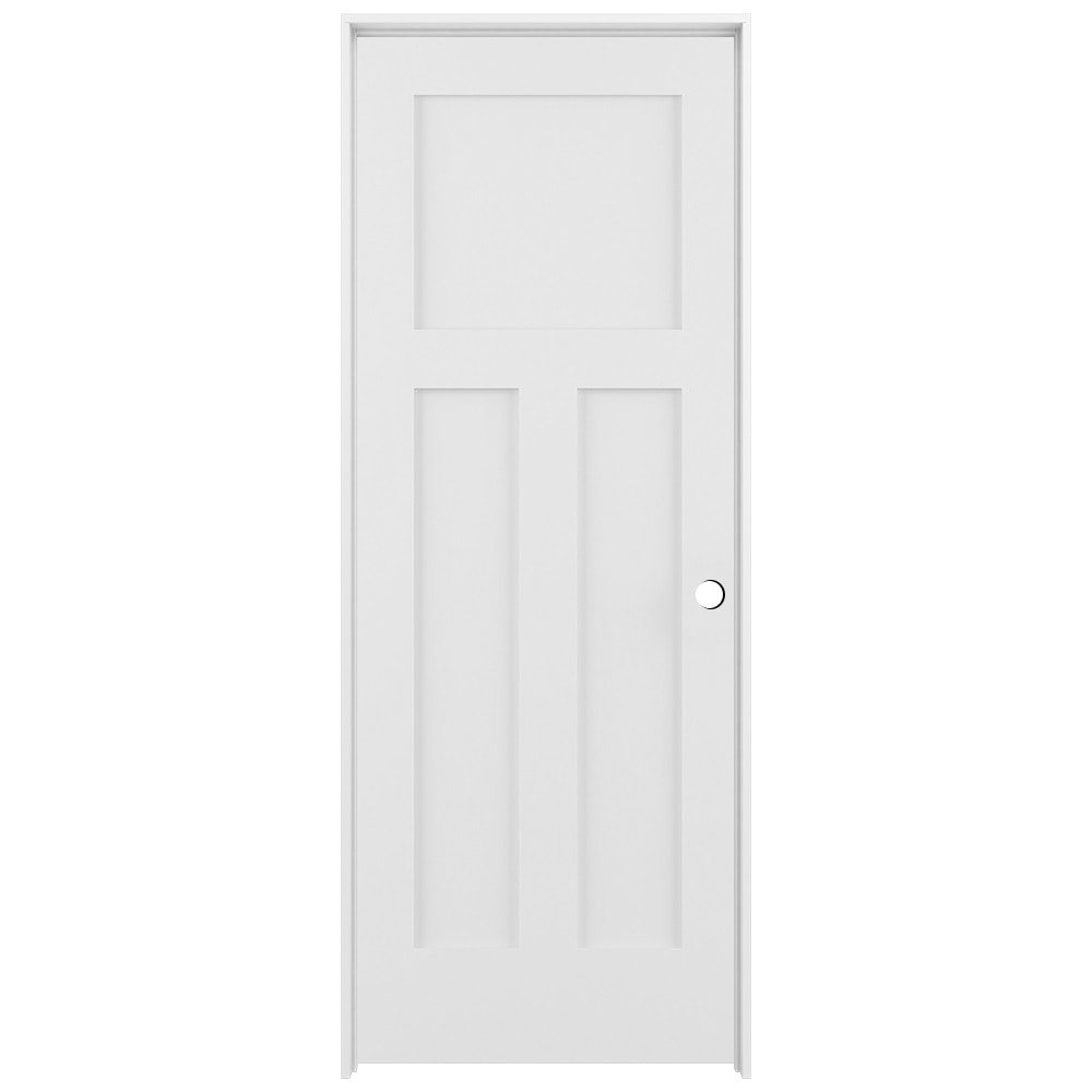 RELIABILT 32-in x 80-in Modern White Solid core 3-panel craftsman Left hand Smooth Prefinished Pine Wood Flat Jamb Single Prehung Interior Door