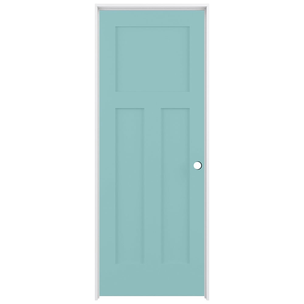 RELIABILT 24-in x 80-in Sea Mist Solid core 3-panel craftsman Left hand Smooth Prefinished Pine Wood Flat Jamb Single Prehung Interior Door