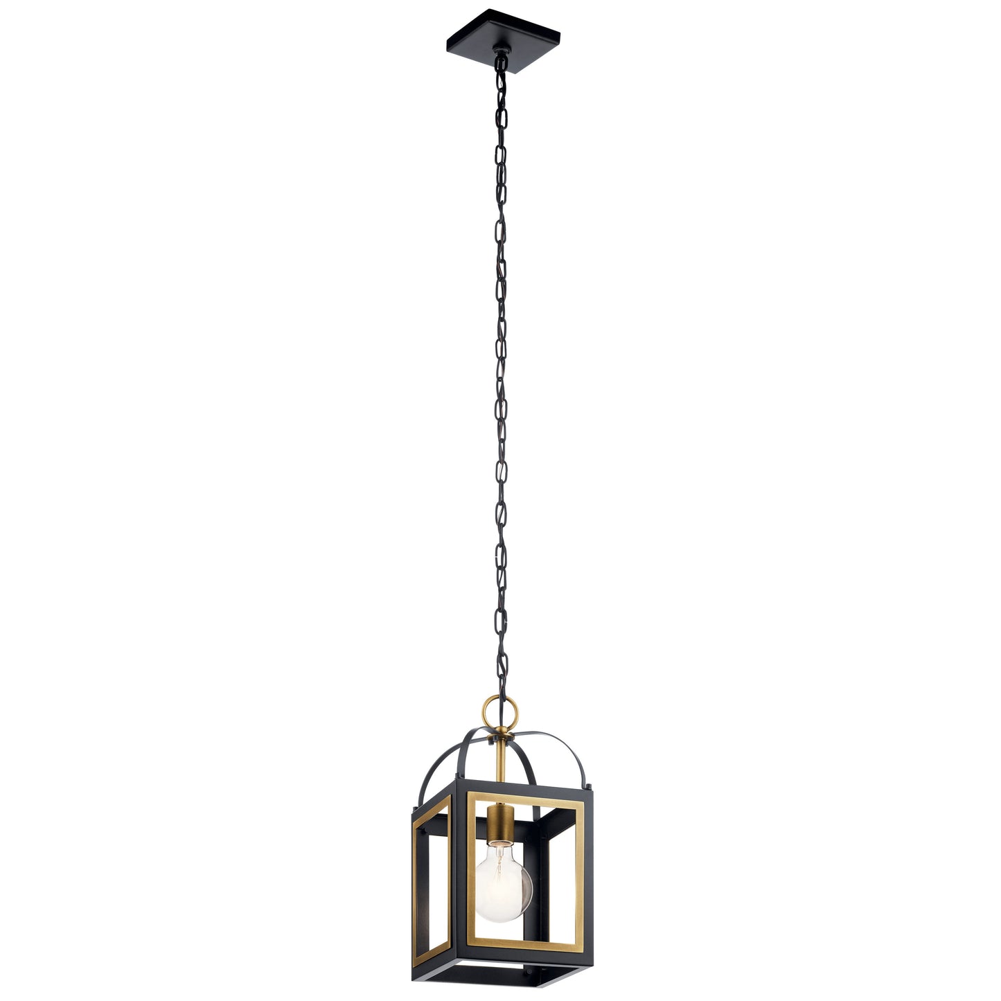 Kichler Vath 1 -Light Black w/Natural Brass Industrial Lantern Medium Hanging Pendant light 2489797
