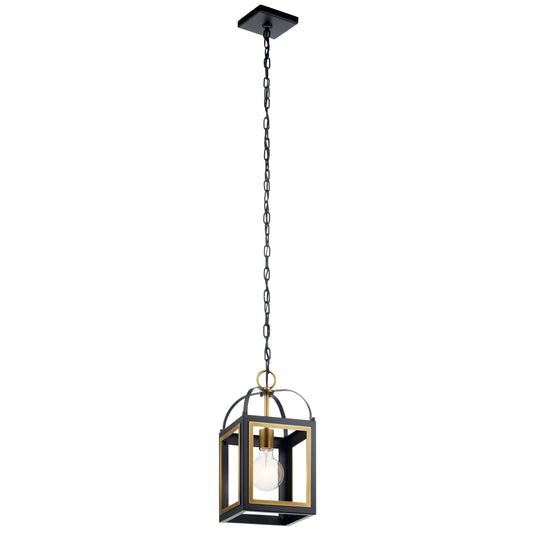 Kichler Vath 1 -Light Black w/Natural Brass Industrial Lantern Medium Hanging Pendant light 2489797