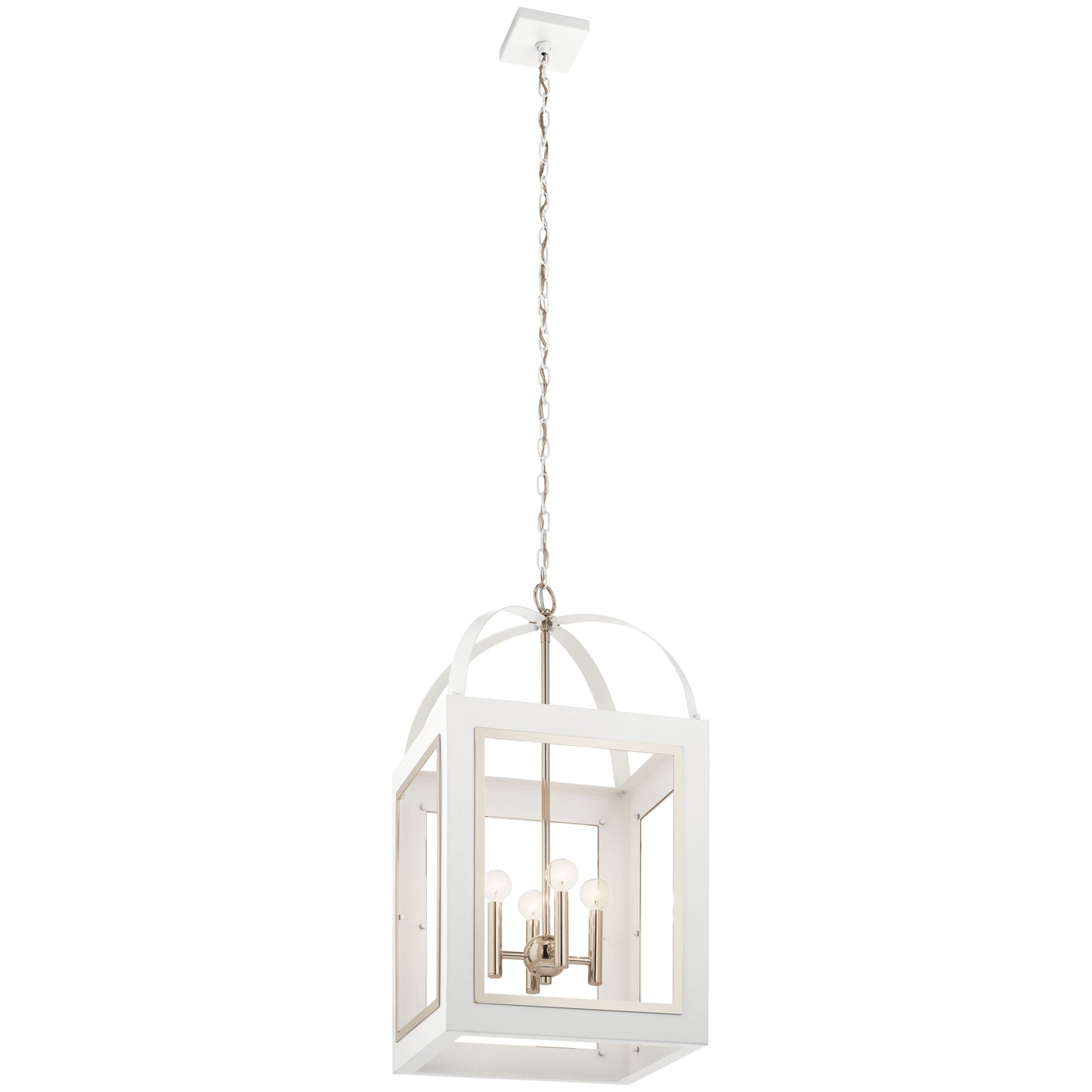 Kichler Vath 4 -Light White w/Polished Nickel Industrial Lantern Large Hanging Pendant light 2548609