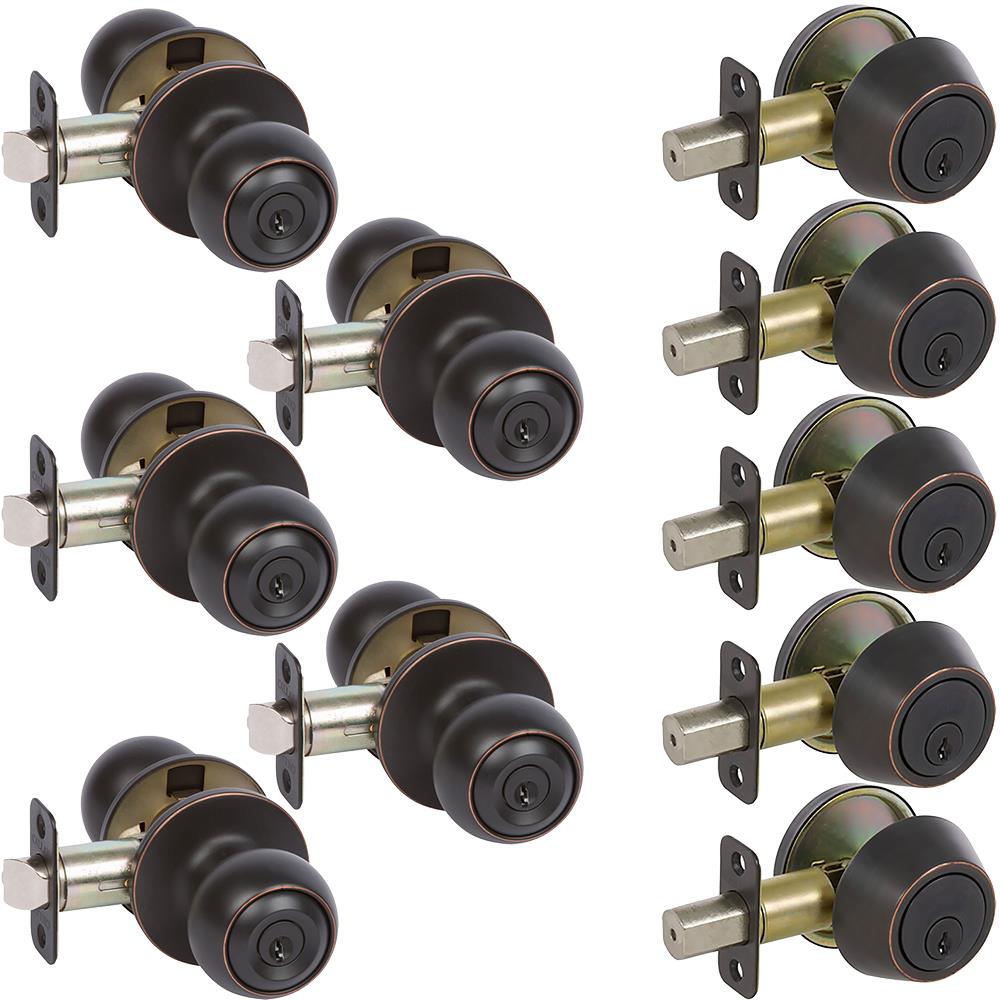 Delaney Hardware Fairfield Callan Edged Oil Rubbed Bronze Exterior Single-cylinder deadbolt Combined Door Knob Combo Pack (5-Pack) KR3007-PP