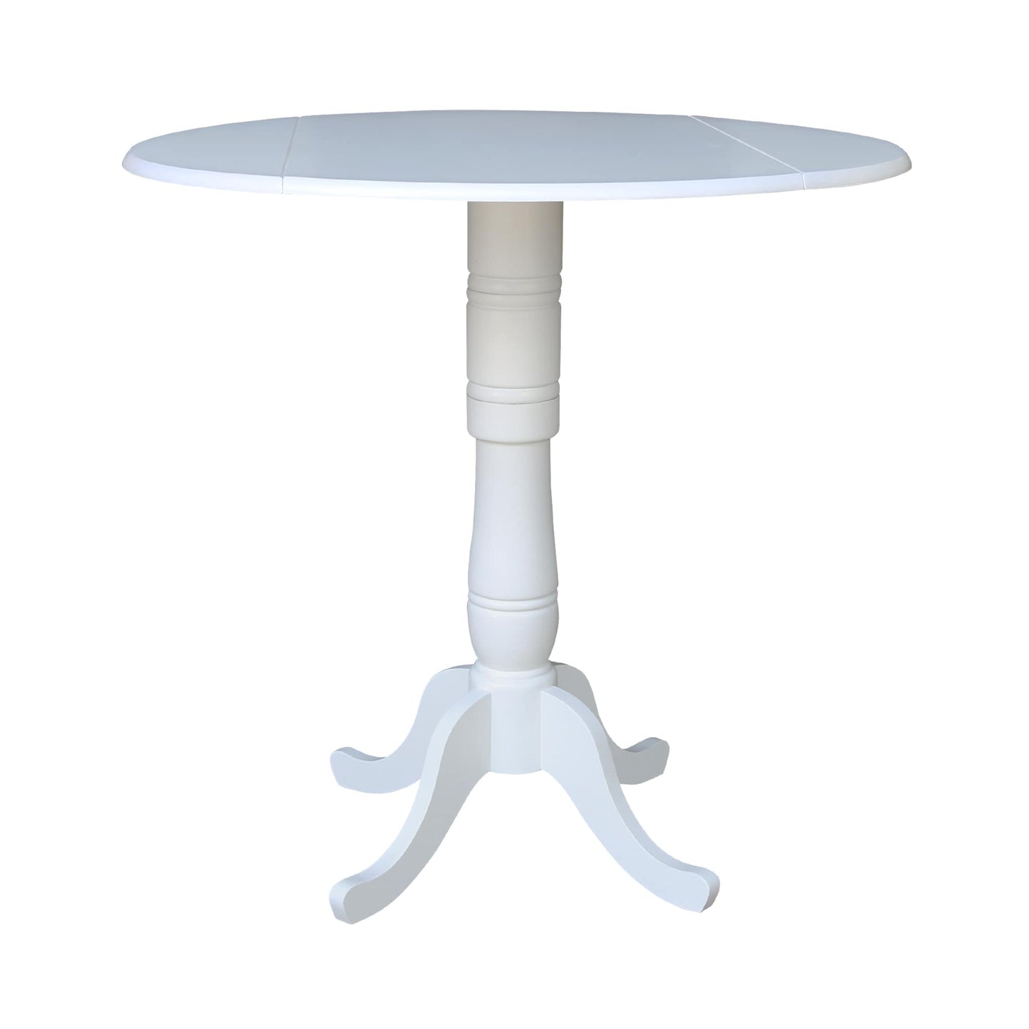 International Concepts White Round Traditional Extending Drop leaf Wood Bar Table, with White Finish and Wood Pedestal Base 42-in L x 41.5-in H