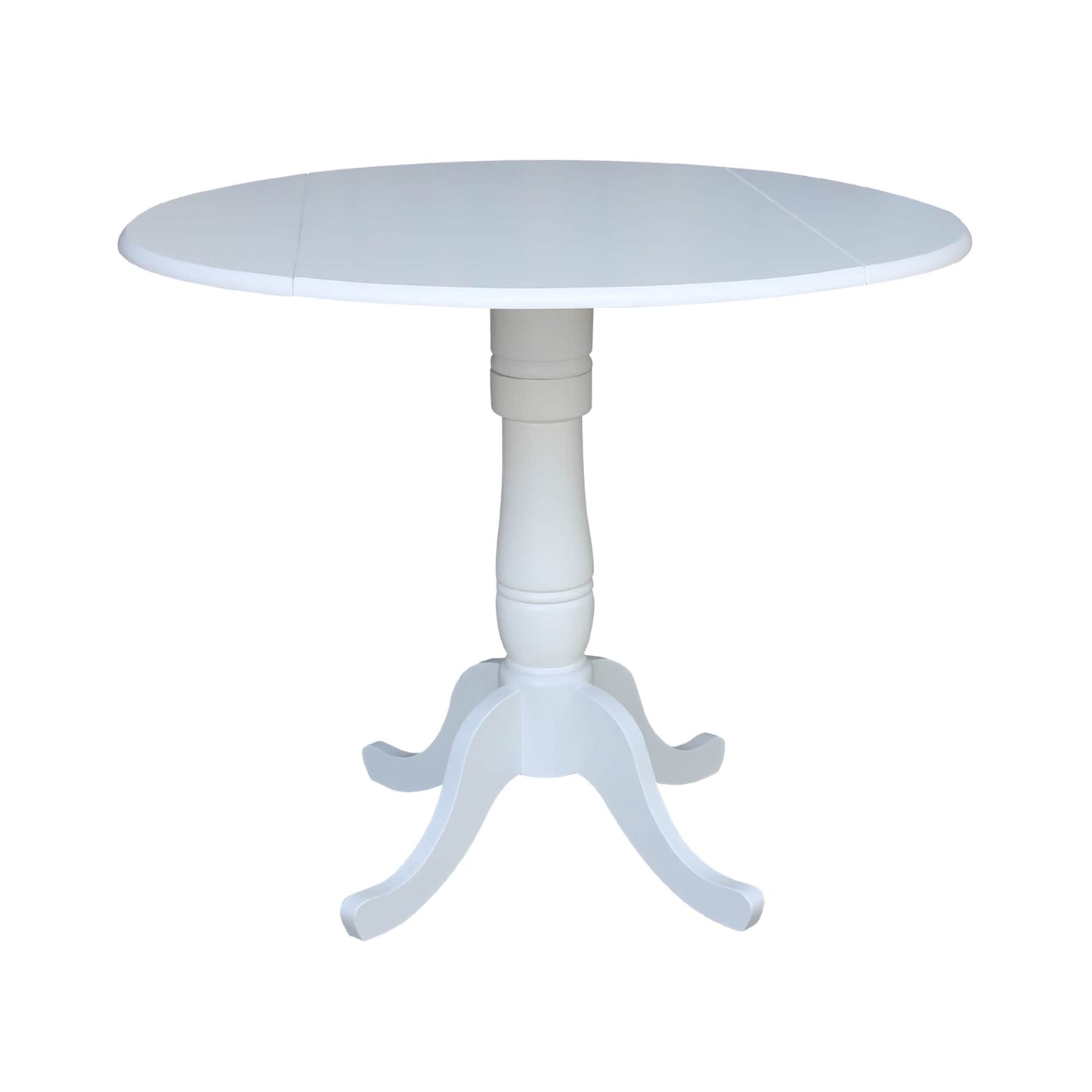 International Concepts White Round Traditional Extending Drop leaf Wood Counter Table, with White Finish and Wood Pedestal Base 42-in L x 35.5-in H