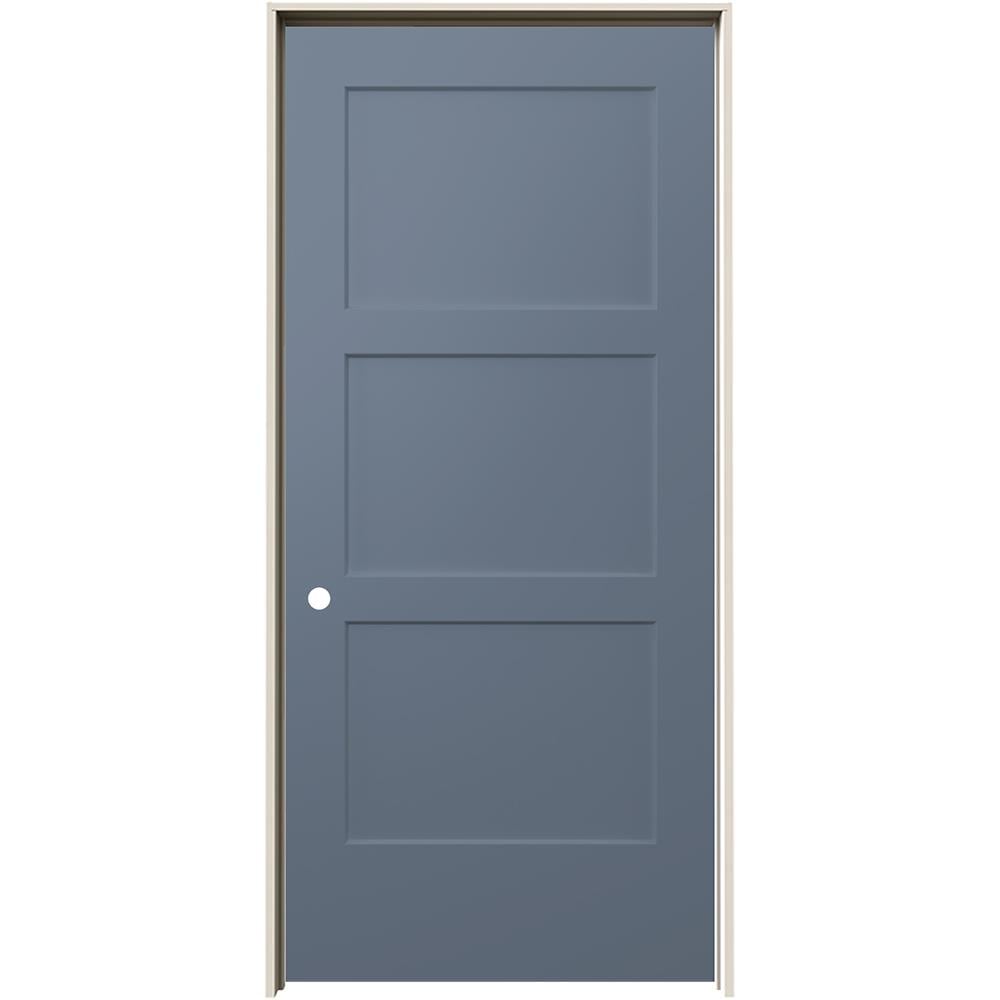 JELD-WEN 36-in x 80-in Colony Solid core 3-panel equal Right hand Smooth Prefinished Molded composite Flat Jamb Single Prehung Interior Door
