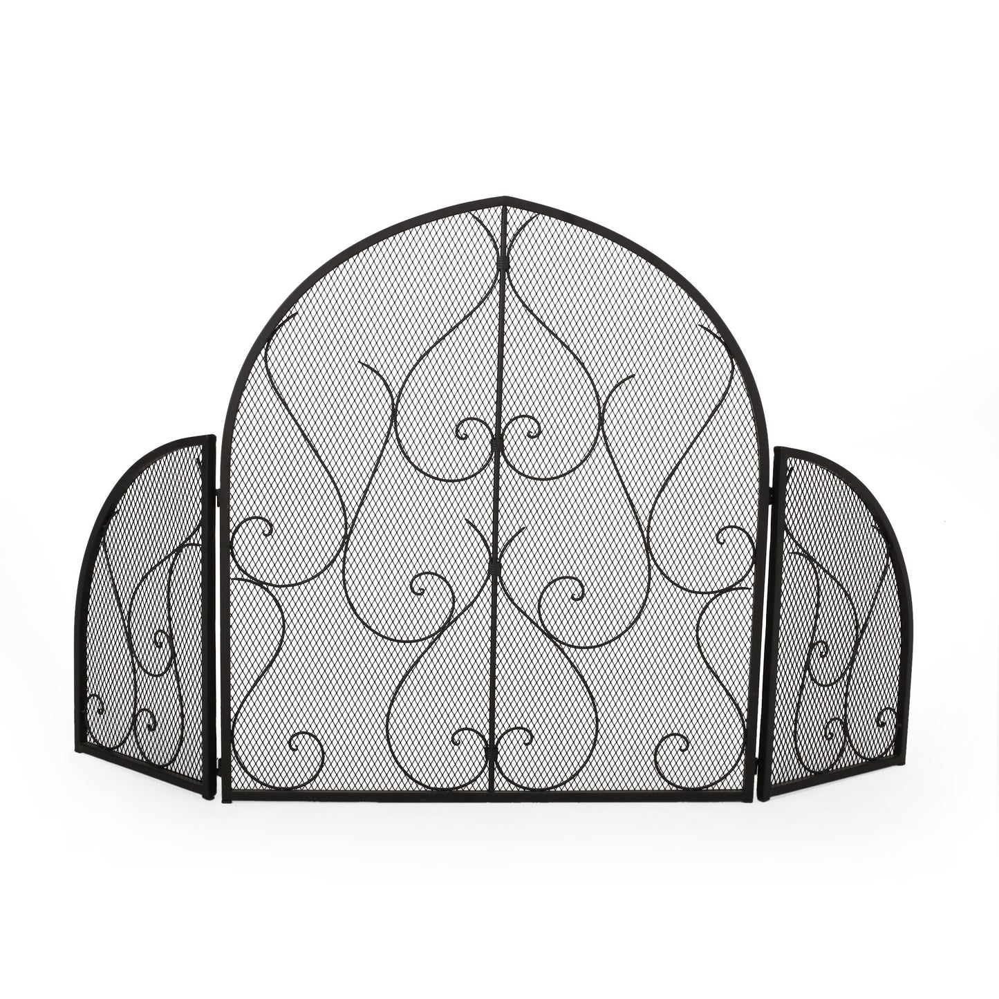 Home Decor 32.75-in Matte Black Iron 3-Panel Arched Fireplace Screen 312140