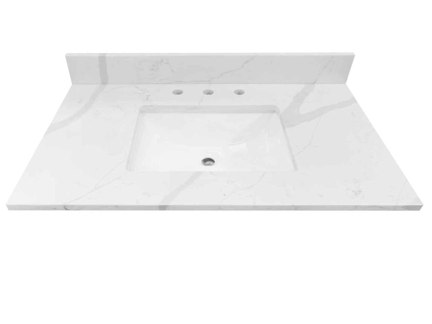 allen + roth Calacatta quartz 37-in x 22-in White Quartz Undermount Single Sink Widespread Faucet Mount Bathroom Vanity Top