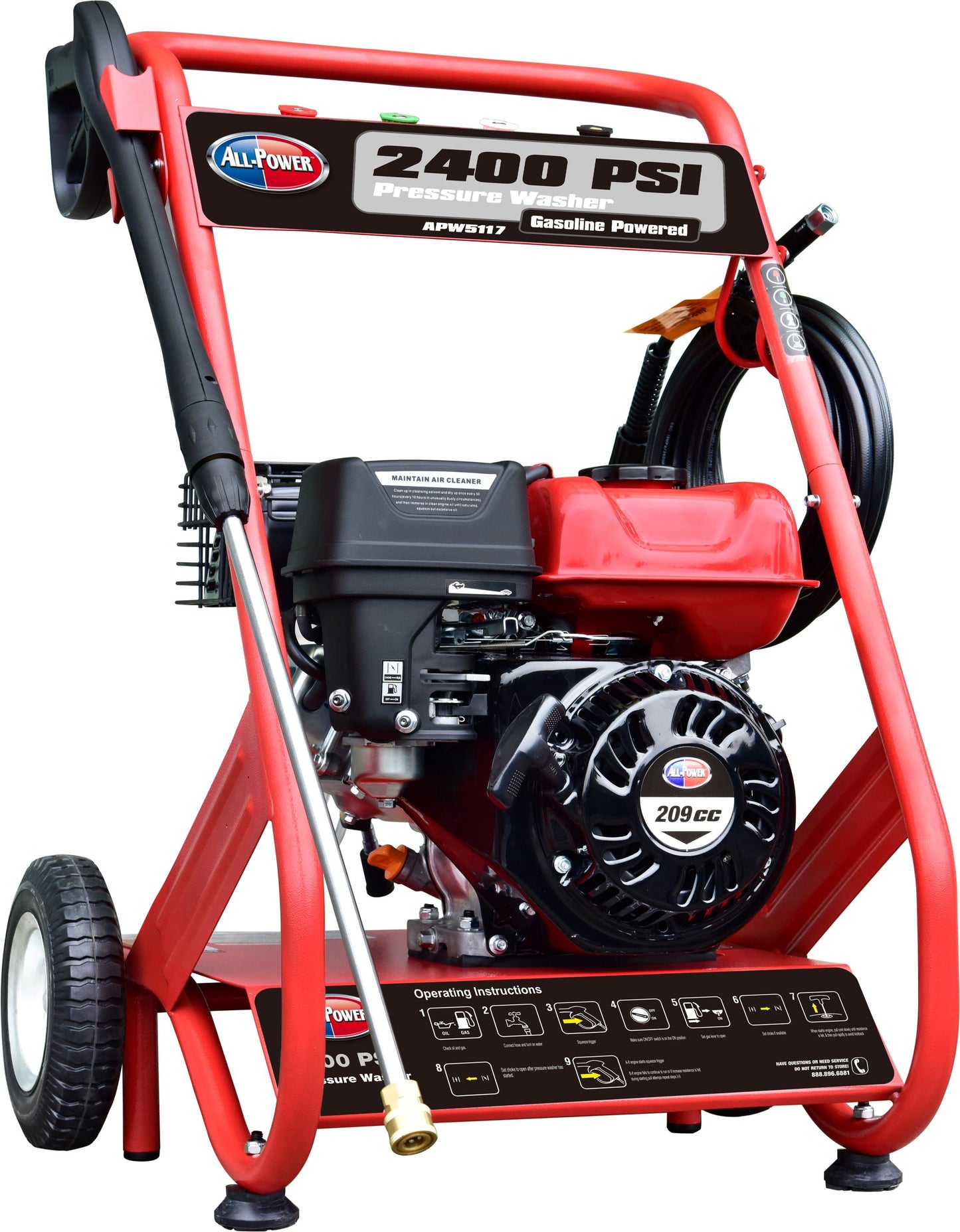 All Power APW5117 2400 PSI Cold Water Gas Pressure Washer with 5 Spray Tips APW5117