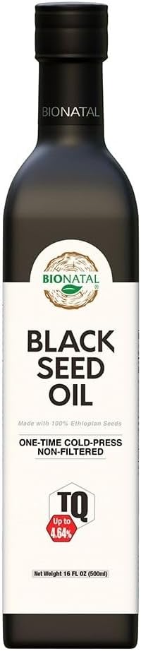 BioNatal Ethiopian Black Seed Oil \u2013 Cold Pressed Nigella Sativa Producing Black Cumin Seed Oil, Unrefined & Non-Filtered, High TQ Up to 4.64% \u2013 Supports Immune System, Digestion & Joints 16oz Glass