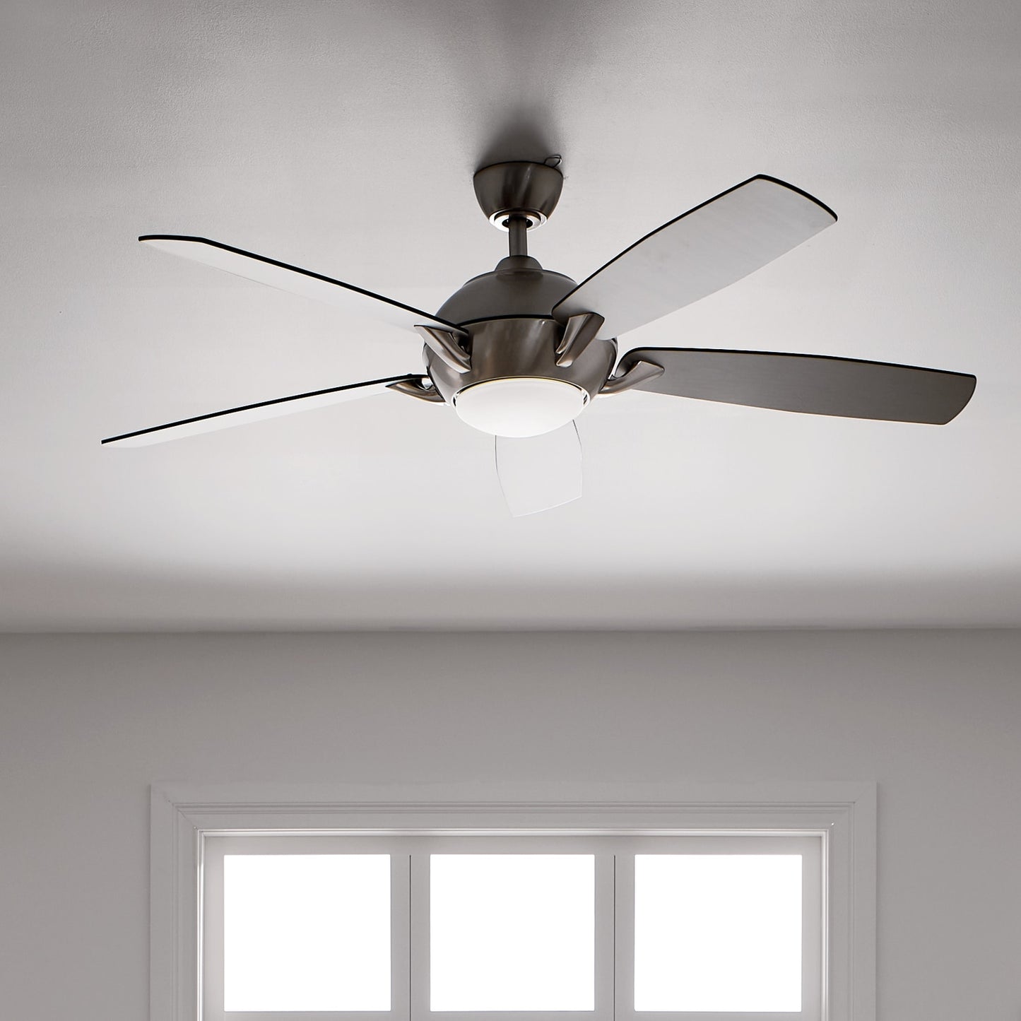 Kichler Geno 54-in Integrated LED Brushed Stainless Steel with Silver/Walnut Blades Ceiling Fan With Light - Remote Included ( 5 -Blade ) 1694994