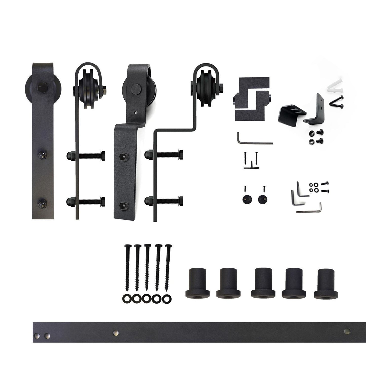 HOMACER 72-in Rustic Black Indoor J-strap Double Bypass Barn Door Hardware Kit YT5TGH072C