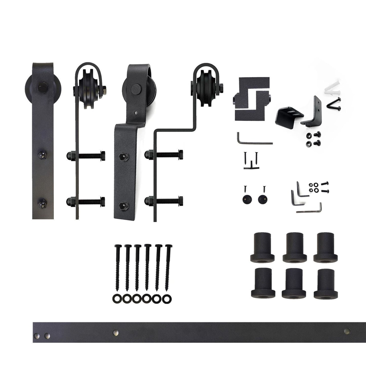 HOMACER 96-in Rustic Black Indoor J-strap Double Bypass Barn Door Hardware Kit YT5TGH096C
