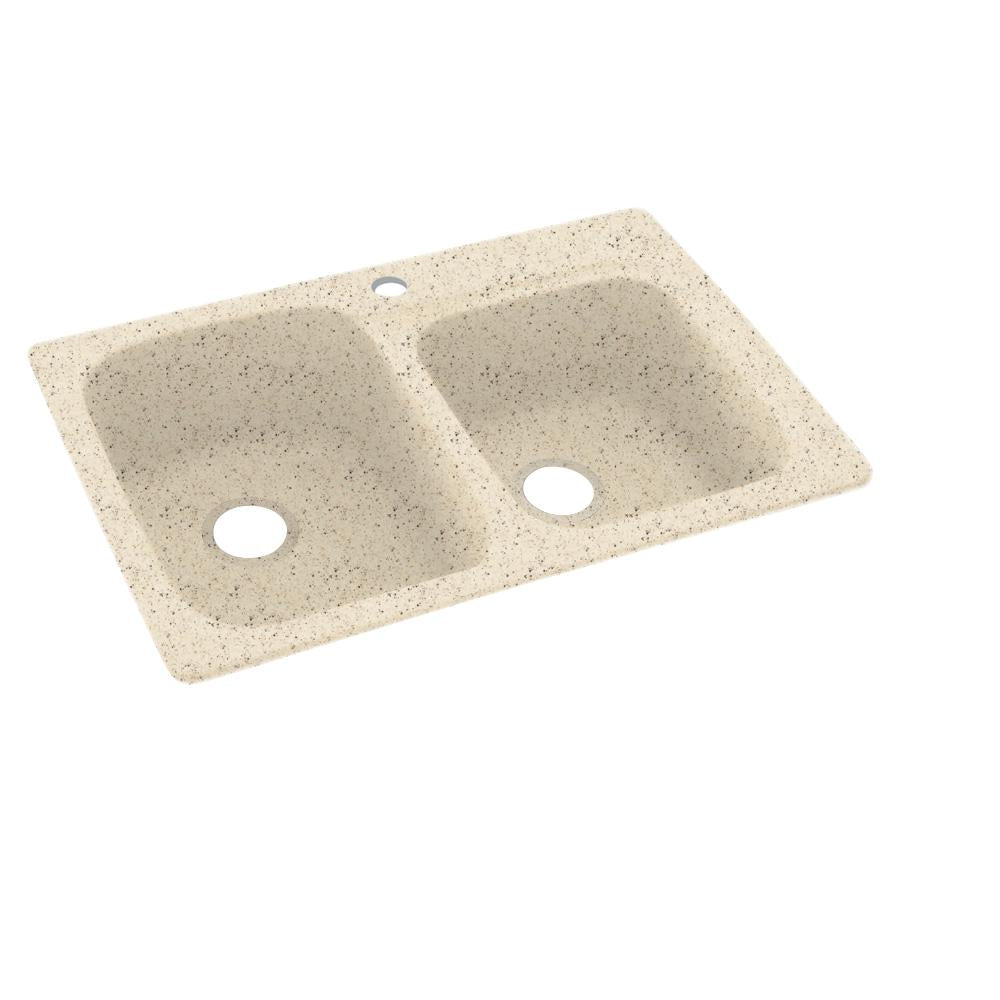 Swanstone Dual-mount 33-Inches x 22-Inches Tahiti Desert Composite Double offset bowl 1-Hole Kitchen Sink