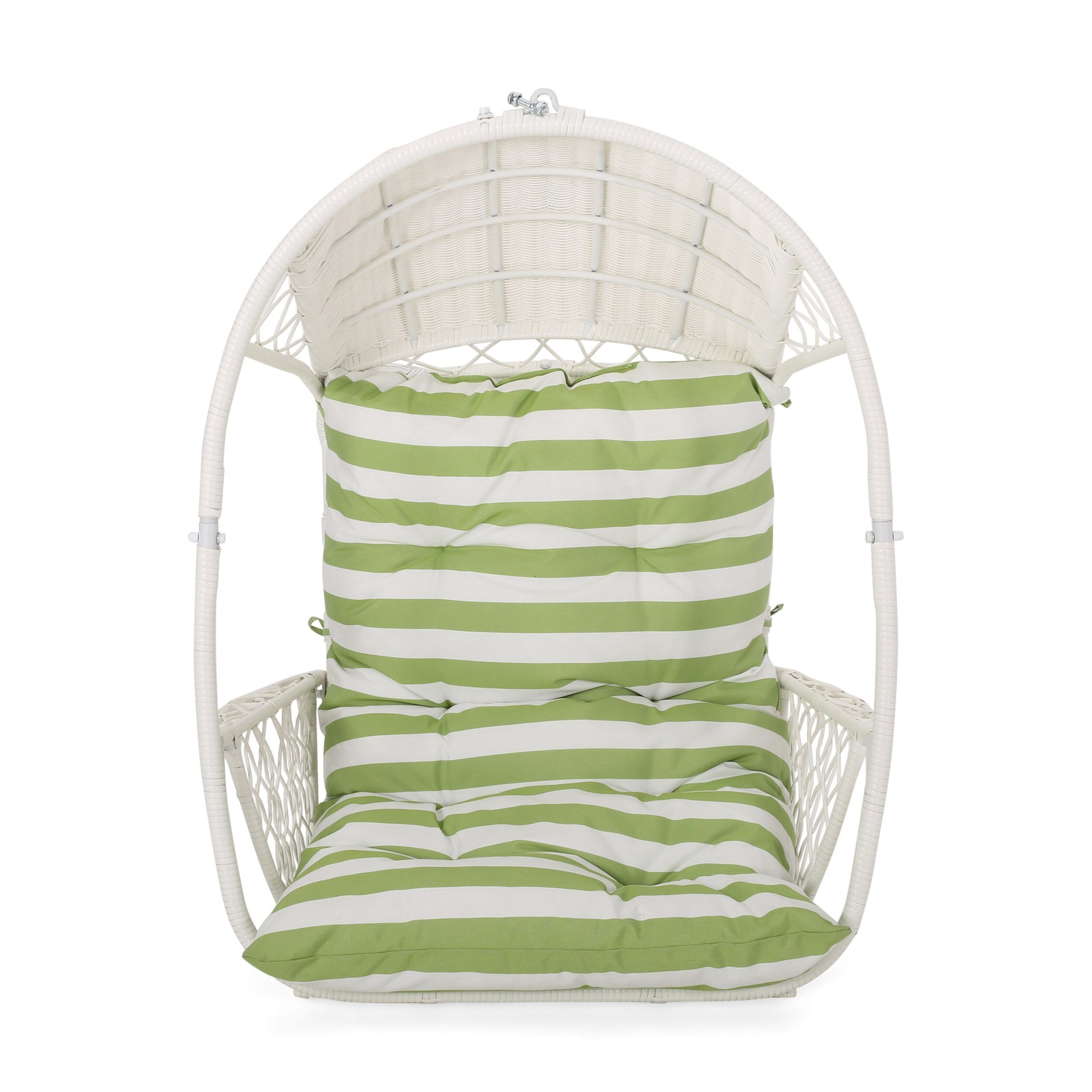 Best Selling Home Decor Malia Rattan White and Green Iron Frame Hanging Conversation Chair with Multiple colors/finishes Cushioned Seat