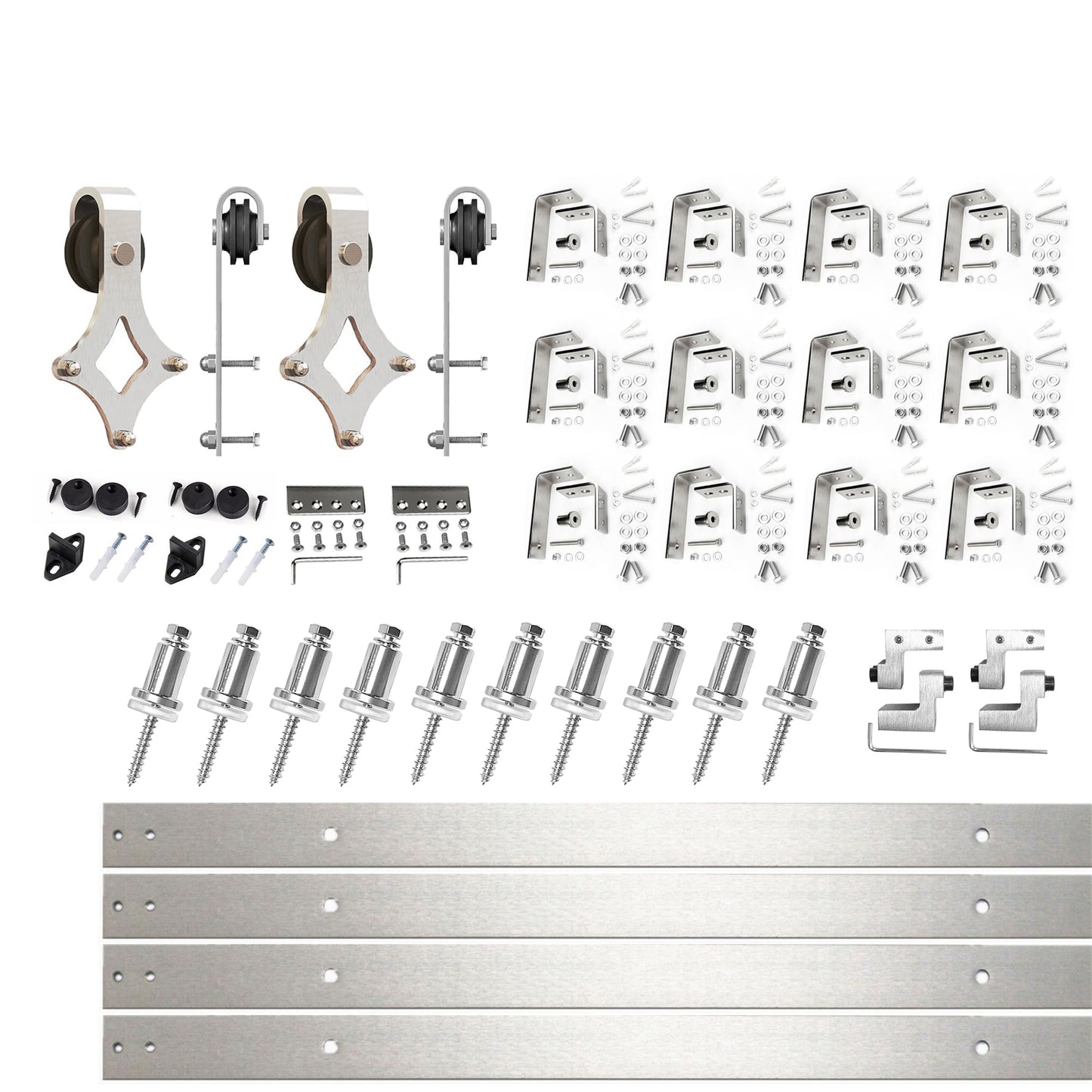 HOMACER 180-in Brushed Brushed Nickel Indoor Diamond Double bypass Barn door hardware kit