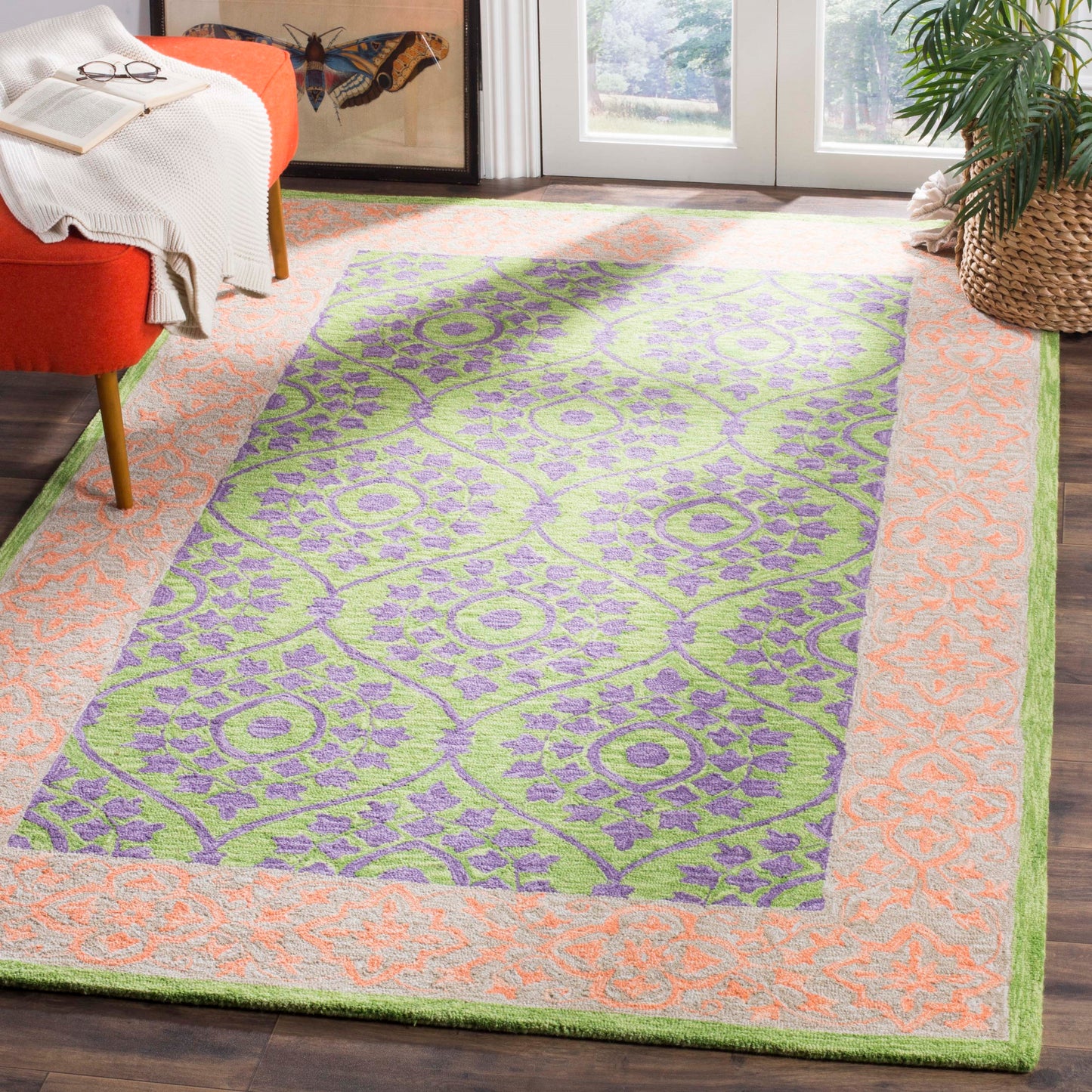Safavieh Suzani Masaomi 8 x 10 (ft) Hooked Wool Green/Violet Rectangular Indoor Floral/Botanical Bohemian/Eclectic Area rug