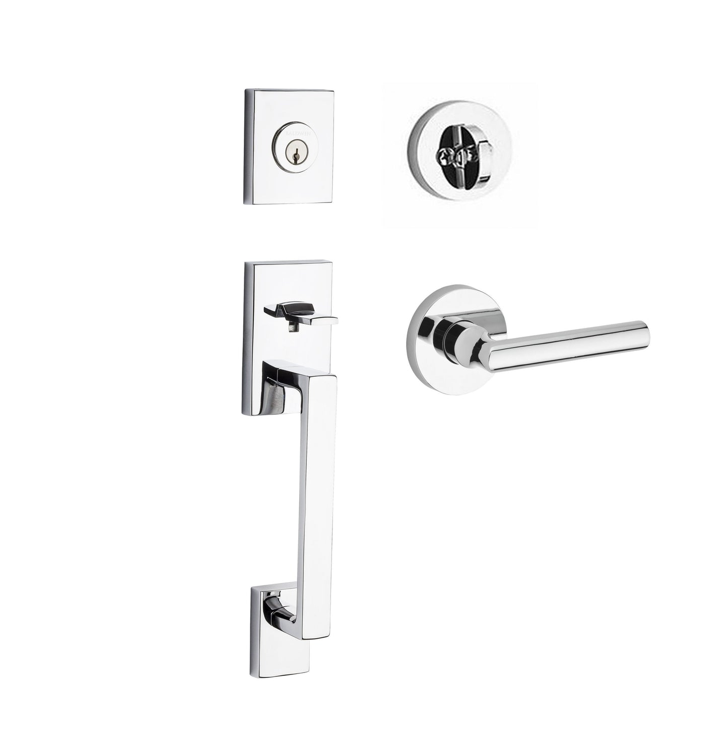 Baldwin Reserve Bright Chrome Single Deadbolt Keyed Entry Door Handleset with Tube Lever SCLAJXTUBCRR260