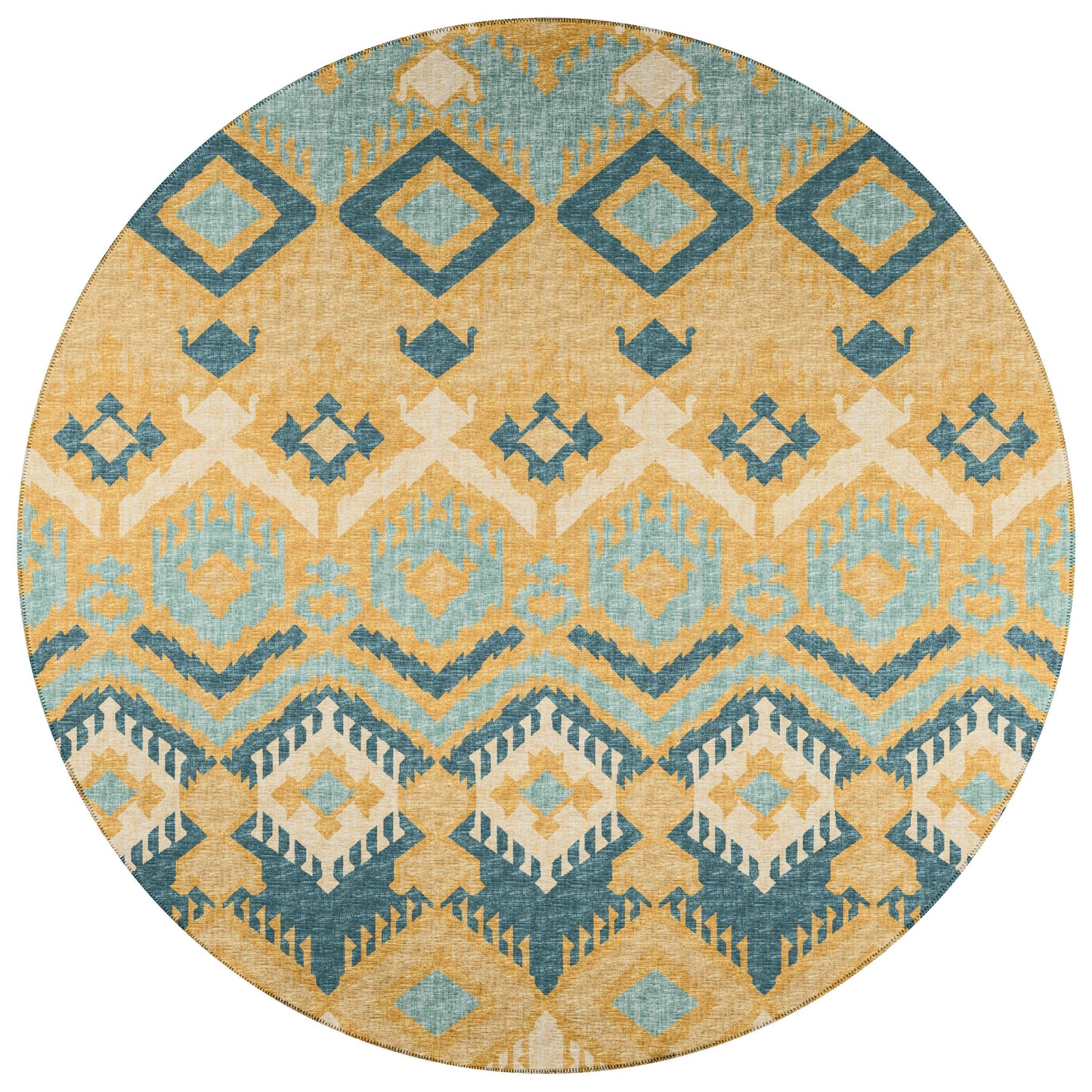 Addison Rugs Yuma 8 x 8 (ft) Yellow Round Indoor/Outdoor Ikat Moroccan Area rug