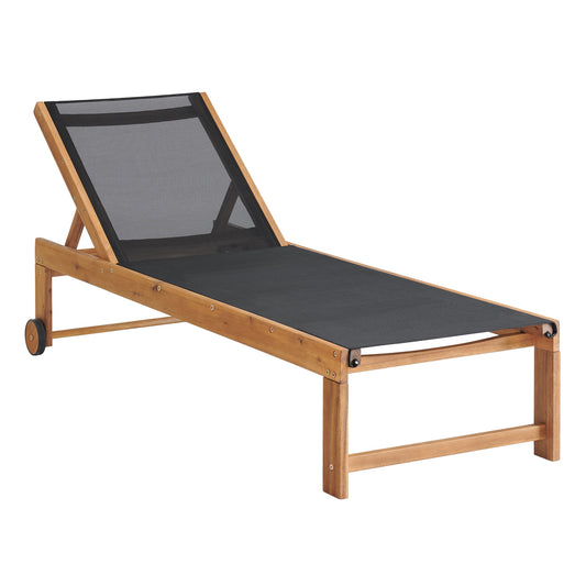 Alaterre Furniture Sunapee Light Brown Wood Wood Frame Stationary Chaise Lounge Chair with Black Mesh Seat
