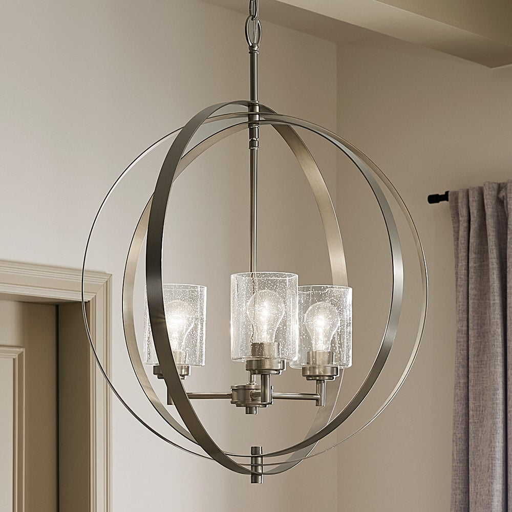 Kichler Winslow 3 -Light Brushed Nickel Modern/contemporary Cage For Use in Bedrooms, Dining Rooms, Foyers, Kitchens, Living Rooms Chandelier 1477271