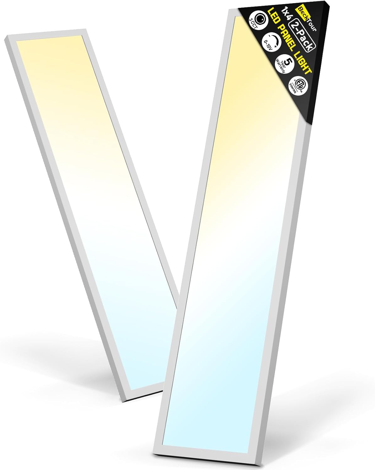 BeckTour 1x4 Led Flat Panel Light Surface Mount 2-Pack, 40W\/4580LM, 5CCT 2700K\/3000K\/4000K\/5000K\/6000K Selectable, Flush Mount Ceiling Light for Kitchen, Garage, Hallway, Office, ETL