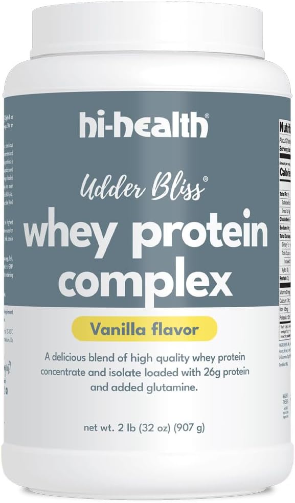 Udder Bliss Whey Protein Complex Powder, Blend of Bioavailable Whey Protein Concentrate and Isolate with Added Glutamine, Vanilla (2 Pounds)