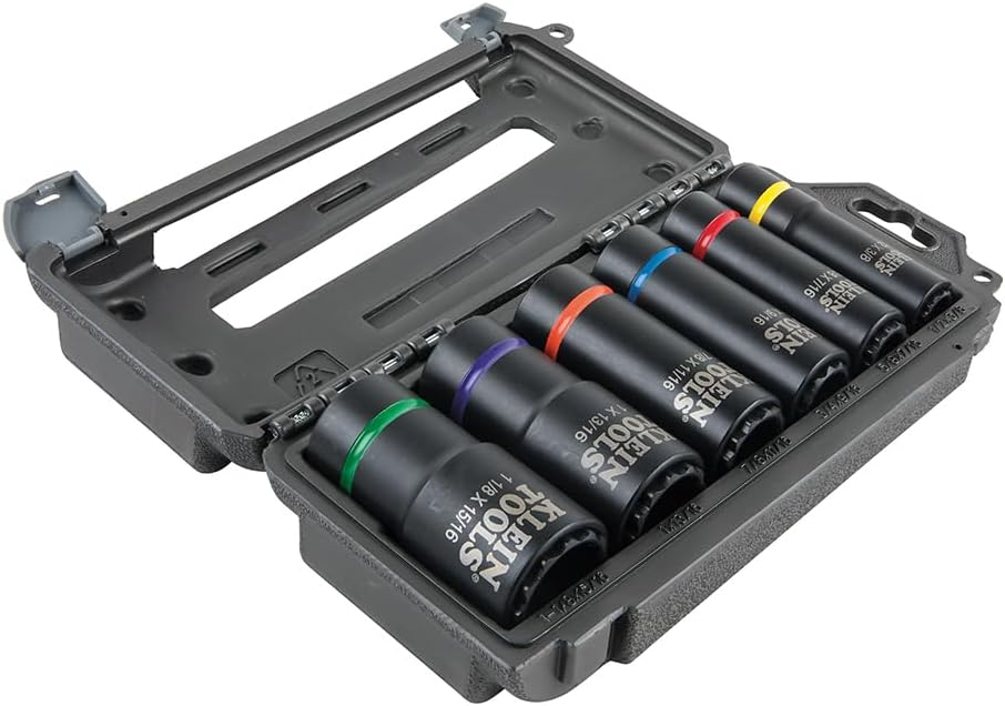 Klein Tools 66010 2-in-1 SAE Impact Socket Set, 6-Piece Tool Set with 12-Point Deep Sockets with 1\/2-Inch Drive, Includes Tool Case