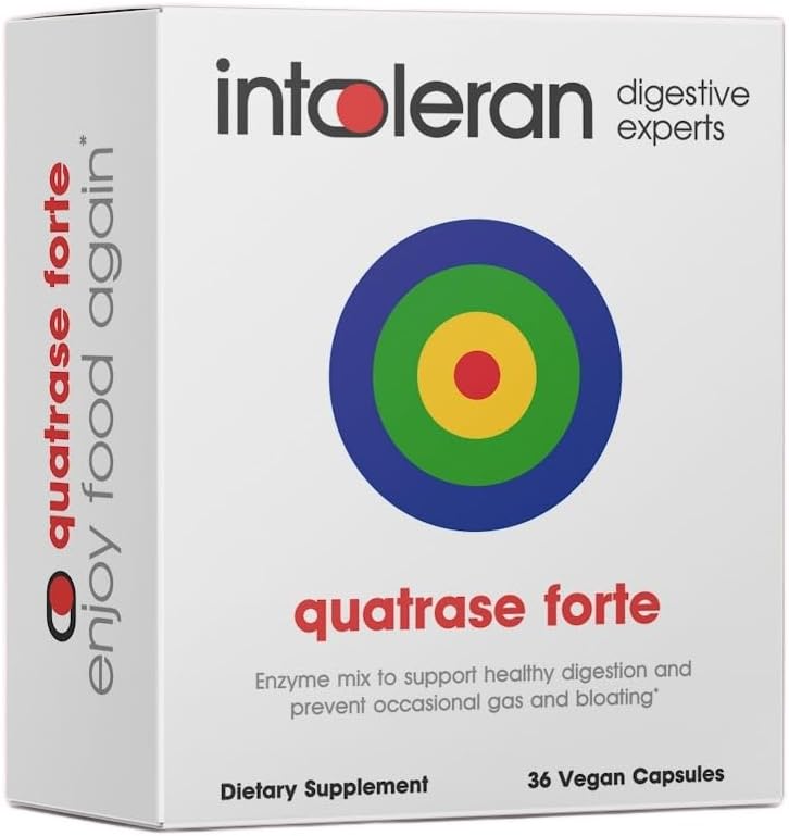 Quatrase Forte Digestive Enzymes - 36 Capsules | Highly Dosed Supplement for FODMAP Intolerance | Helps Digest Lactose and Complex Carbohydrates* | Pure & Vegan | Low FODMAP