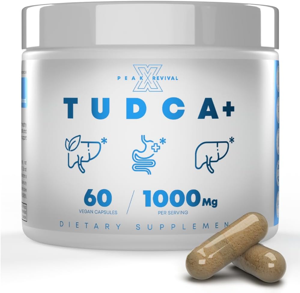 Peak Revival-X TUDCA+ 1000mg Bile Salt Supplement for Liver Support, Detoxification, Digestive Health, and Skin Health - Made in The USA (60 Vegan Capsules)
