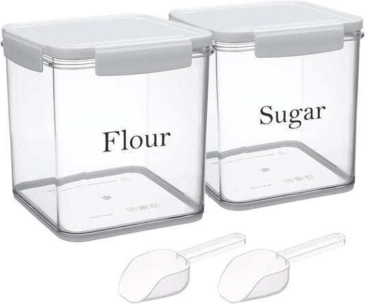Yomjarl Set of 2 Large Food Storage Jars 4L - Airtight Containers with Lids, White with Free Spoon - Kitchen Canisters for Sugar,Flour,Coffee,Pantry Organization-S