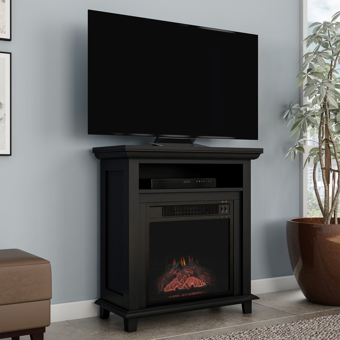 Hastings Home 27-in W Black TV Stand with LED Electric Fireplace 240282ZSX