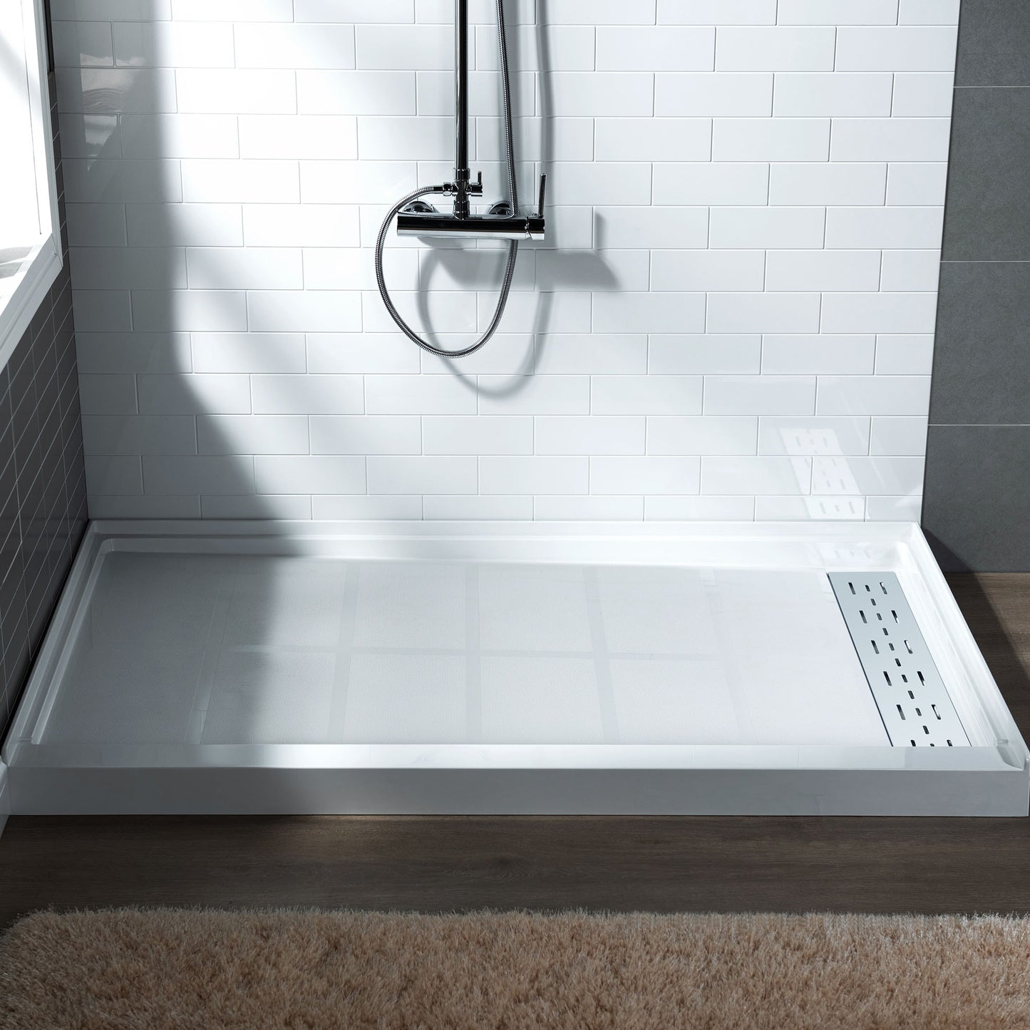 Woodbridge 36-in W x 60-in L Right White with Chrome Cover Single Threshold Rectangle Shower Pan Base with 2-in H Threshold