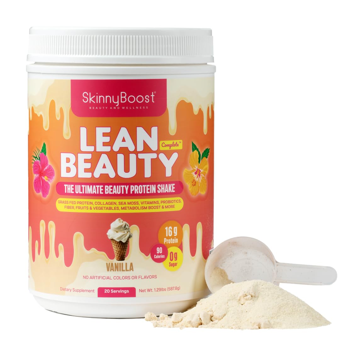 Lean Beauty Collagen Protein Shake \u2013 Vanilla | Meal Replacement Powder with Grass-Fed Whey, Hydrolyzed Collagen, Vitamins, Fiber & Beauty Nutrients | Supports Hair, Skin & Nails | Sugar-Free, All-Natural, 20 Servings