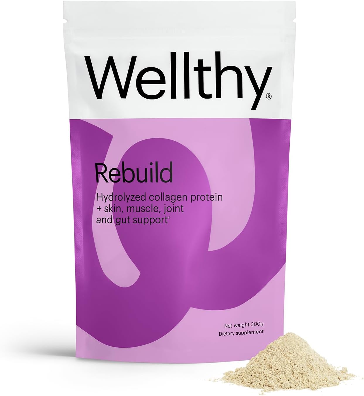 Wellthy Collagen Peptides Protein Powder - Grass Fed Hydrolyzed Collagen for Hair Growth, Skin, Nails, Gut and Joint Support - 20,000mg Collagen & 18g Protein | Unflavored (15 Servings)