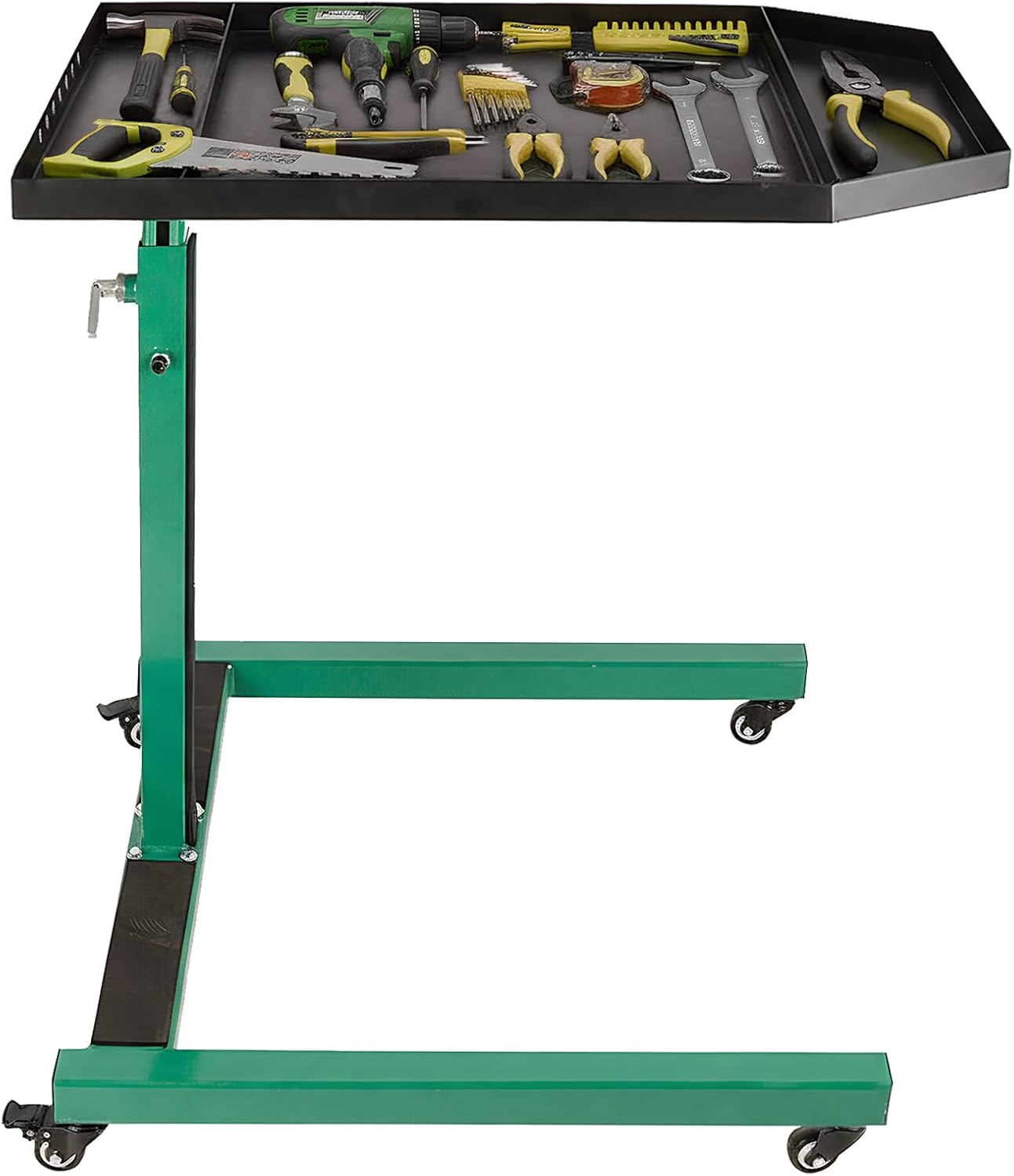 Adjustable Height Mobile Work Table, Foldable Table with Heavy Duty Steel, Rolling Tool Cart with Brakes for Garage Repair Shops DIY