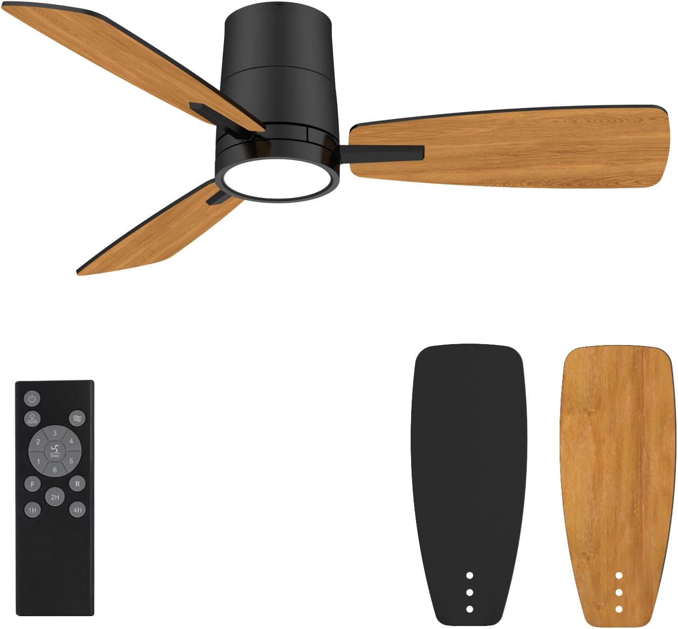 Atolit Ceiling Fans with Lights,42 inch,Quiet Reversible Motor,Easy to Install,6 Speeds,3CCT,Timer, Black Modern Ceiling Fan for Living Room, Bedroom, Kitchen, Dining room, Office