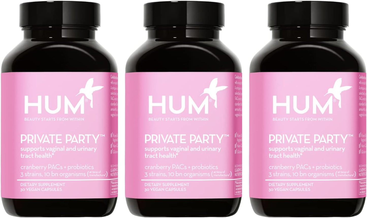 HUM Private Party Vaginal Probiotics for Women, pH Balance and Urinary Tract Support Vaginal Probiotic Supplement with Cranberry & Lactobacillus Blend, Women's Health Cranberry Pills, 90 Capsules