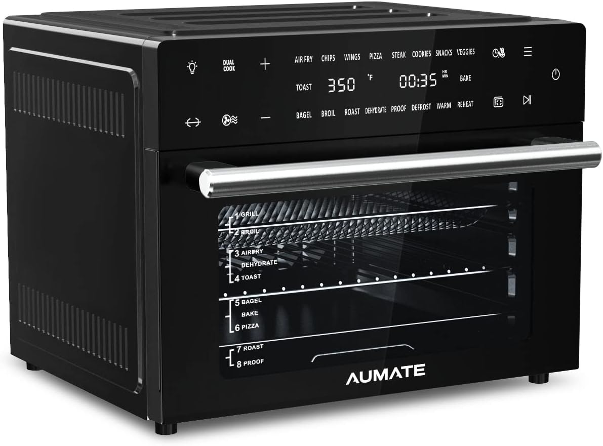 AUMATE Kitchencore Air Fryer Oven, 32 Quart Convection Toaster Oven 9 Slice, Digital Countertop Oven,19-in-1 Air Fryer Toaster Oven Combo with Rotisserie, Dehydrate, Reheat, 7 Accessories,1800W, Black