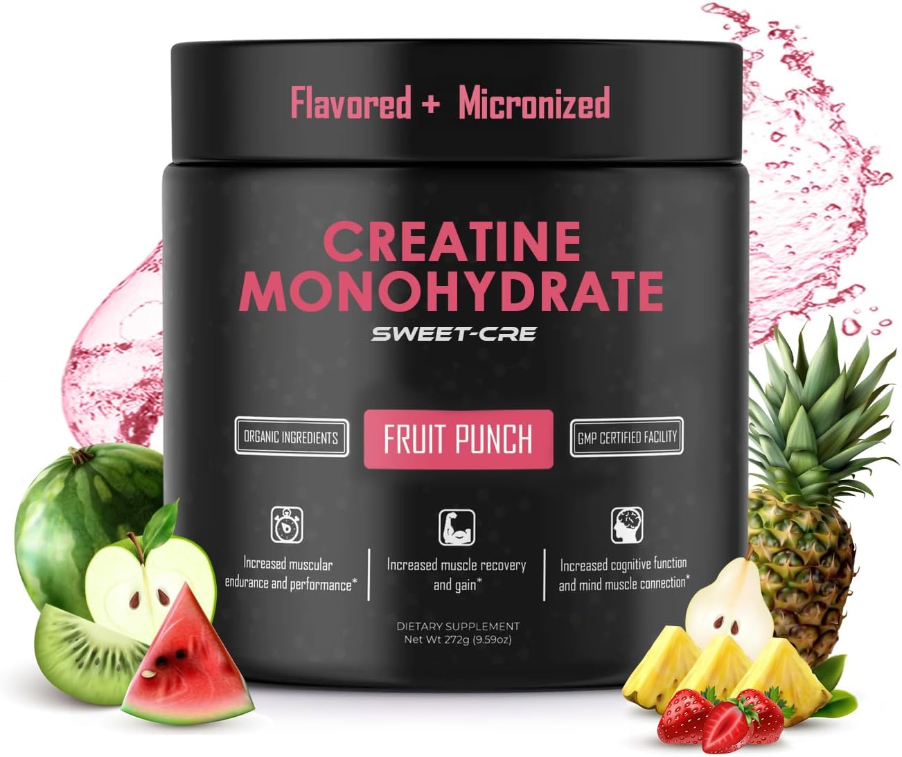 Sweet Cre Creatine Monohydrate \u2013 5g Creatine Monohydrate Powder \u2013 Advanced Creatine for Women and Men \u2013 Bulk Supplements Creatine with Organic Ingredients \u2013 Delicious Fruit Punch Flavor \u2013 10oz