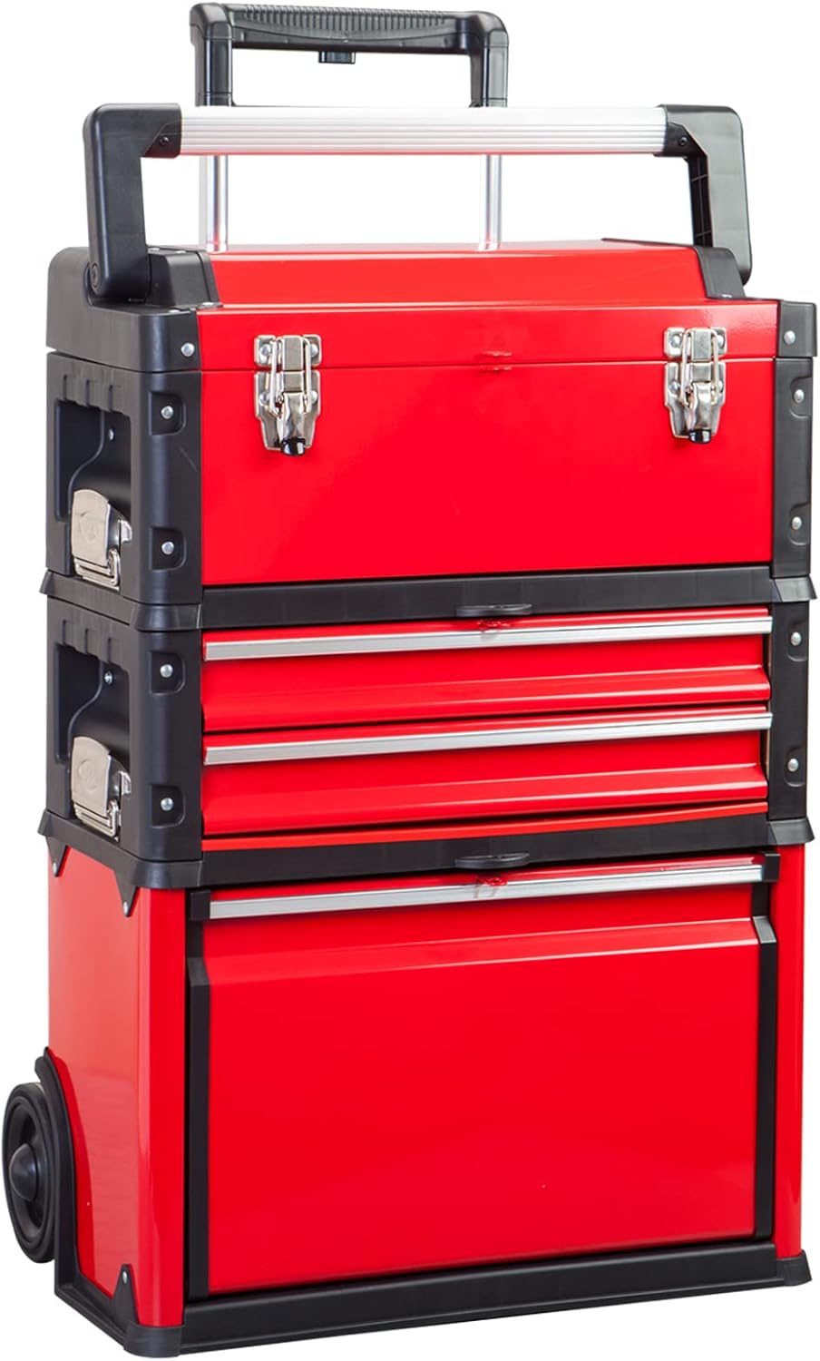 BIG RED TRJF-C305ABD Torin Garage Workshop Organizer: Portable Steel and Plastic Stackable Rolling Upright Trolley Tool Box with 3 Drawers, 20.5" L x 12.6" W x 28.4"