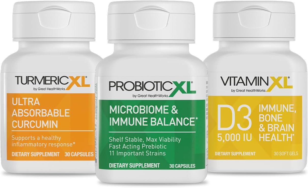 TrioXL - 3 Powerful Supplements That Promote a Strong Immune System, Includes TumericXL, VitaminXL D3 & ProbioticXL, Gluten-Free Immune Booster, 3-30 Count