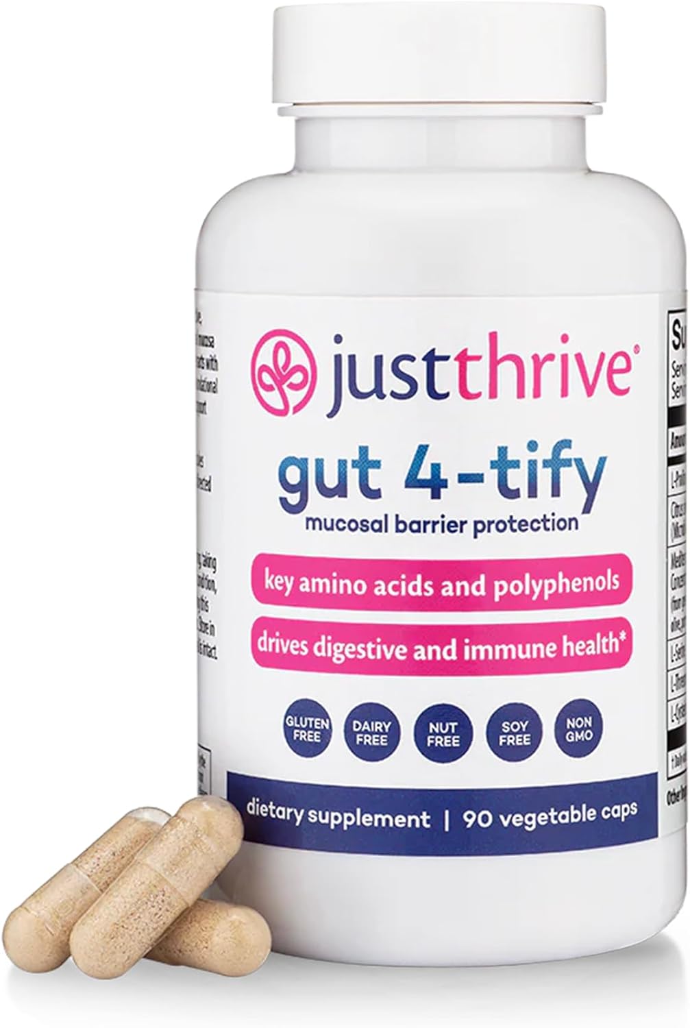 Just Thrive Gut 4-tify - Gut Health Supplements for Women and Men - Anti Bloat, 90 Vegetable Capsules