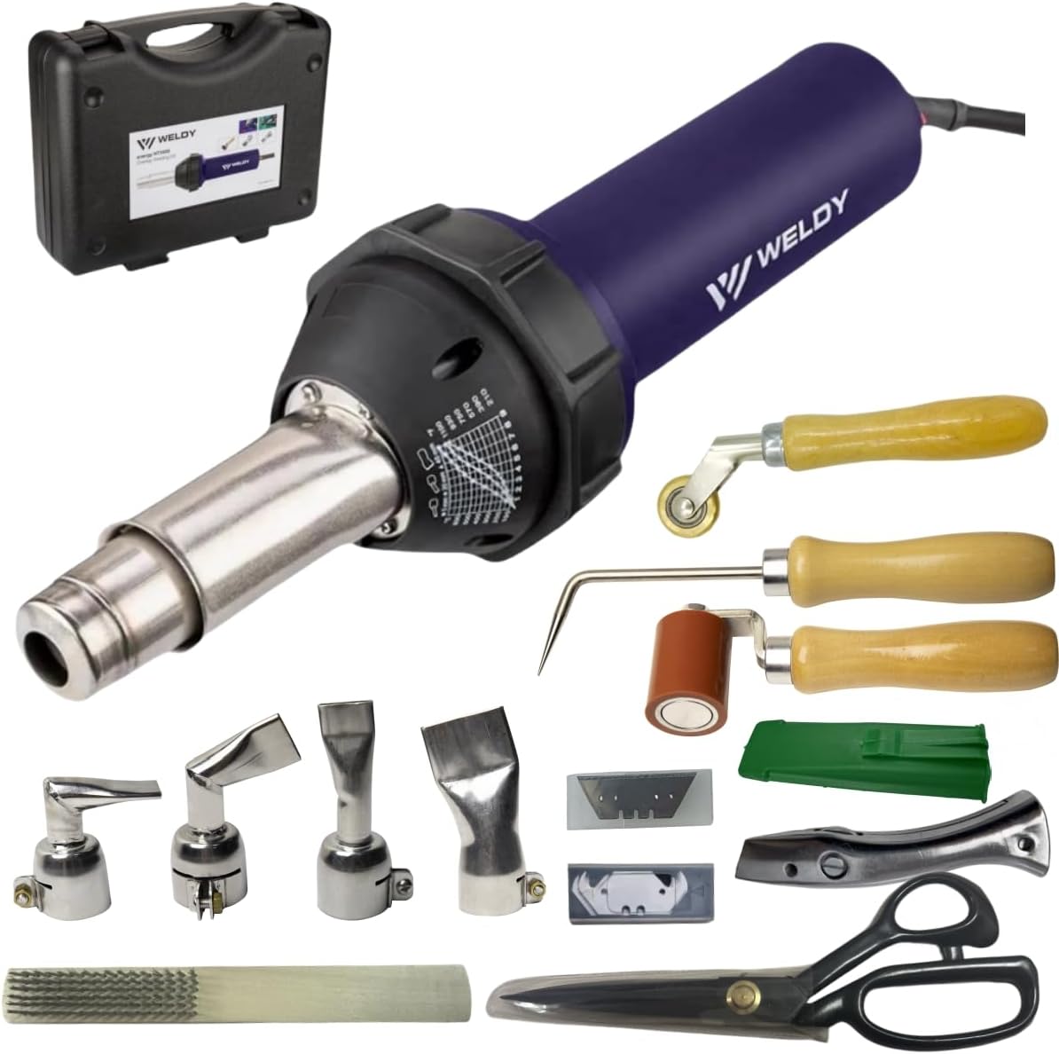 WELDY, 120V1600W Plastic Welding Hot air gun Various Accessories Floor Tool Set (120V Welding Gun Tool Set)